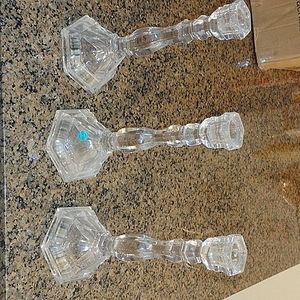 Three Matching Tiffany Classic Crystal Candlesticks 9.25" high. 1 NWT, 2 used 1x